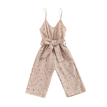 

Peyakidsaa Toddler Baby Girl Floral Sleeveless Suspender Romper Jumpsuit Kids V-Neck Wide Leg Pants One Piece Summer Clothes