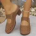 thumbnail image 3 of Dakaela Clogs for Women Closed Toe Chunky Heels Mules Cutout Hollow Slip on Slides Loafer Shoes Arch Support Summer Heeled Sandals Brown 7.5, 3 of 9