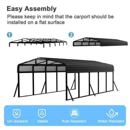 Sylviera 12x25ft Heavy-Duty Metal Carport, Outdoor Car Port Canopy with Reinforced Iron Frame, All-Weather Shelter for Cars, Trucks & Boats, Easy Assembly