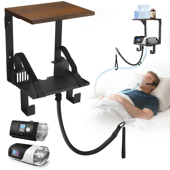 Upgraded CPAP Shelf Wall Mount, 2-Tier Organizer for with Adjustable CPAP Hose Holder & Mask Hook, Avoid Hose Entanglement- Bedside CPAP Stand to Reclaim Your Nightstand
