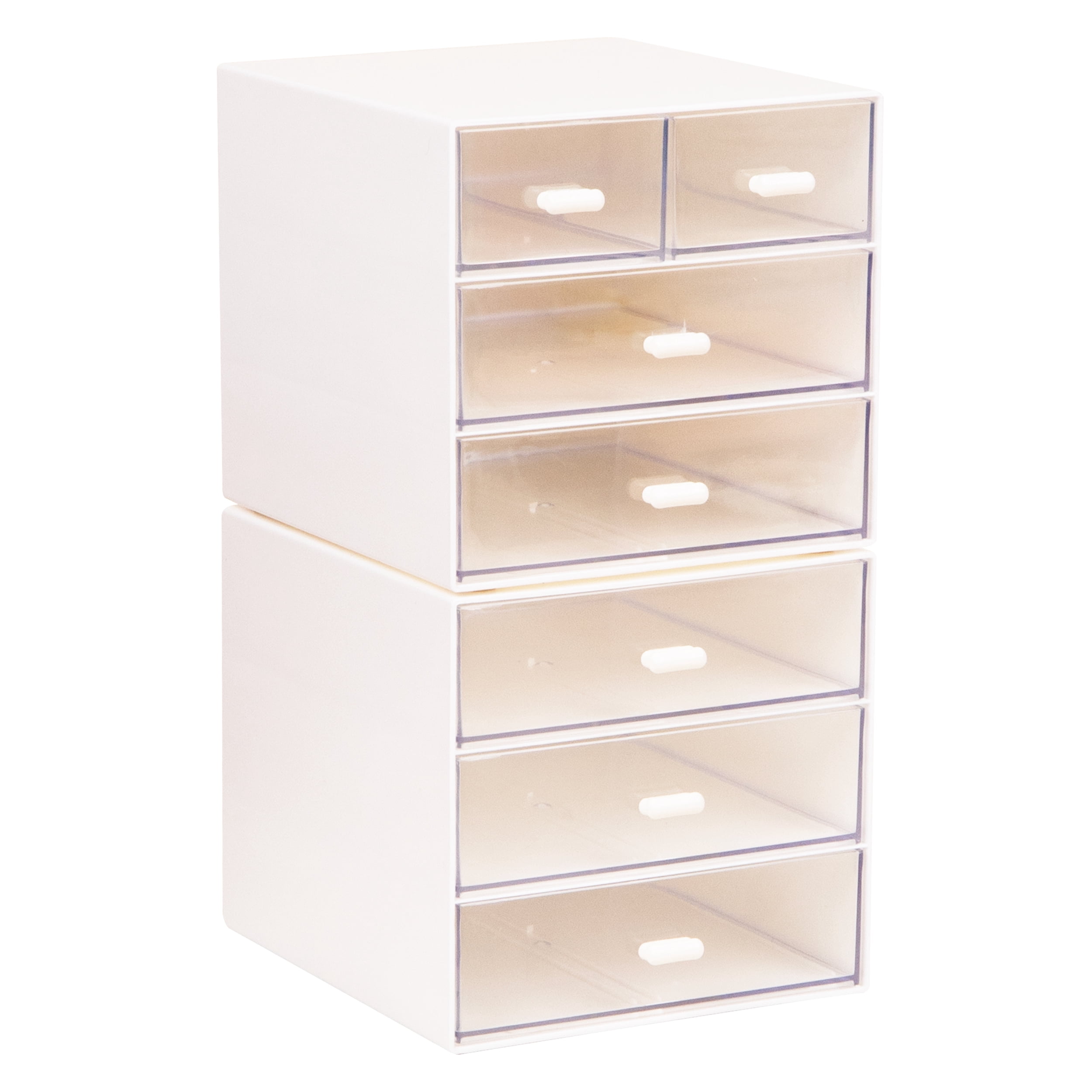Mind Reader Stackable Craft Supply Organizer, 6 Drawer Desktop Storage with Clear Drawers, Plastic, Set of 2, White