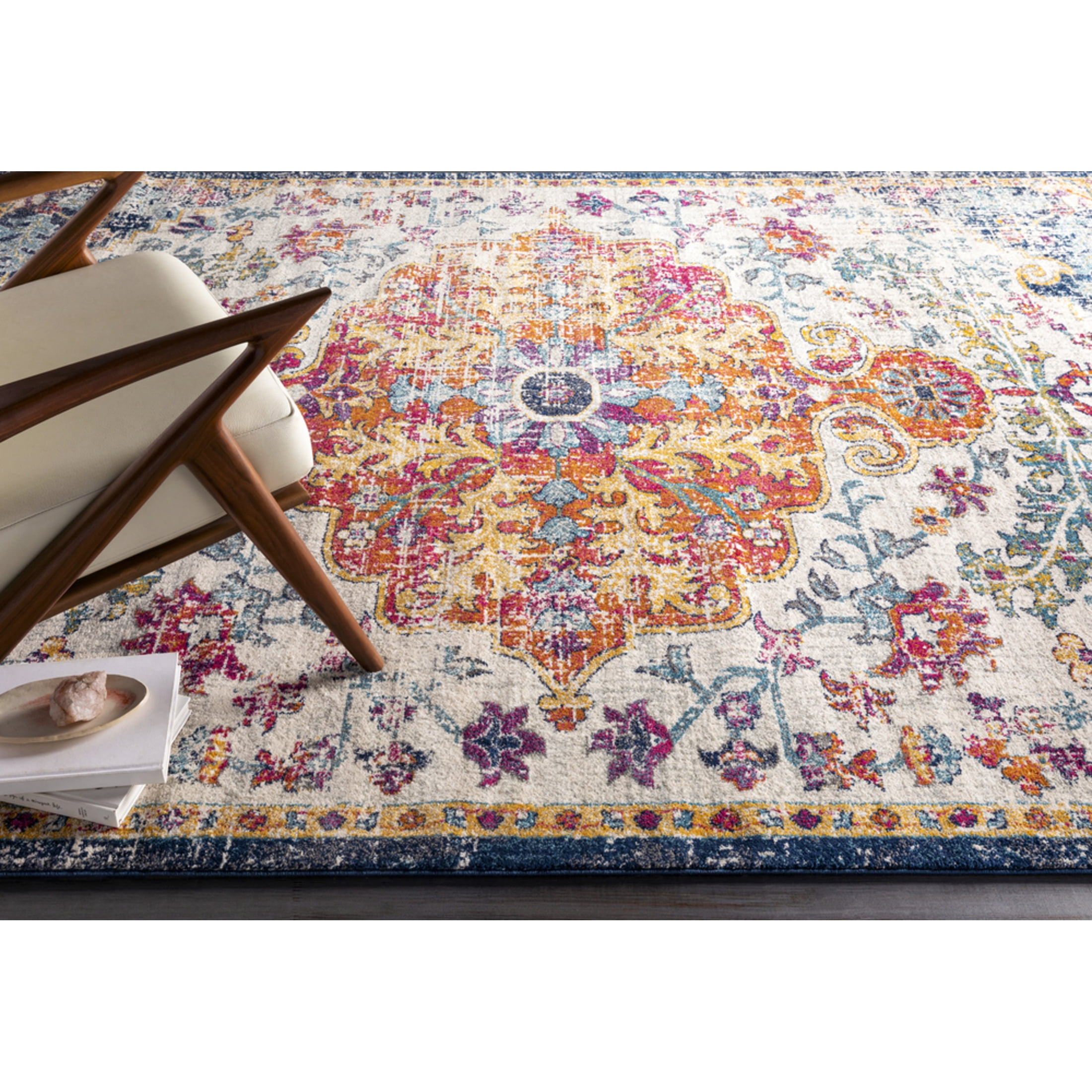 Livabliss Harput Vintage Medallion Area Rug,5'3" x 7'3",Orange/Navy