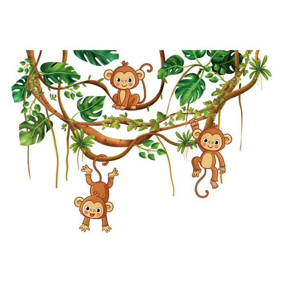 EGNMCR Hanging Ornaments Forest Rattan Monkey Wallpaper Living Room Bedroom Room Decoration Wall Stickers Self-adhesive Wall Stickers Butterfly Cutout