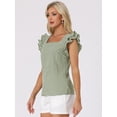 thumbnail image 3 of Unique Bargains Summer Gingham Tops for Women's Square Neck Ruffle Sleeve Blouse S Dark Green, 3 of 6
