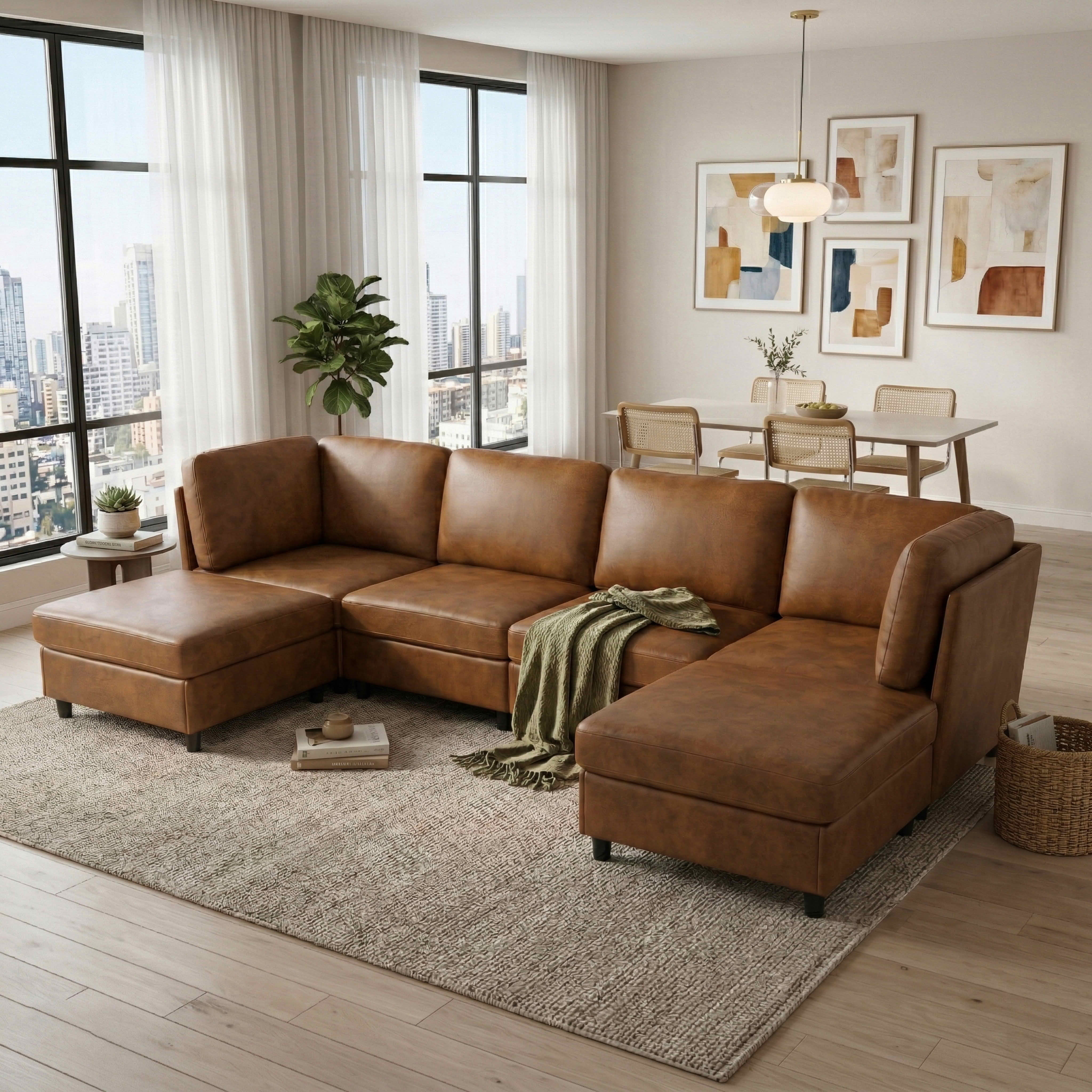 MAYEERTY 124 Inch Modular Corner Sectional Sofa, Freely Reconfigurable Modern Couch with Convertible Ottoman for Living Room