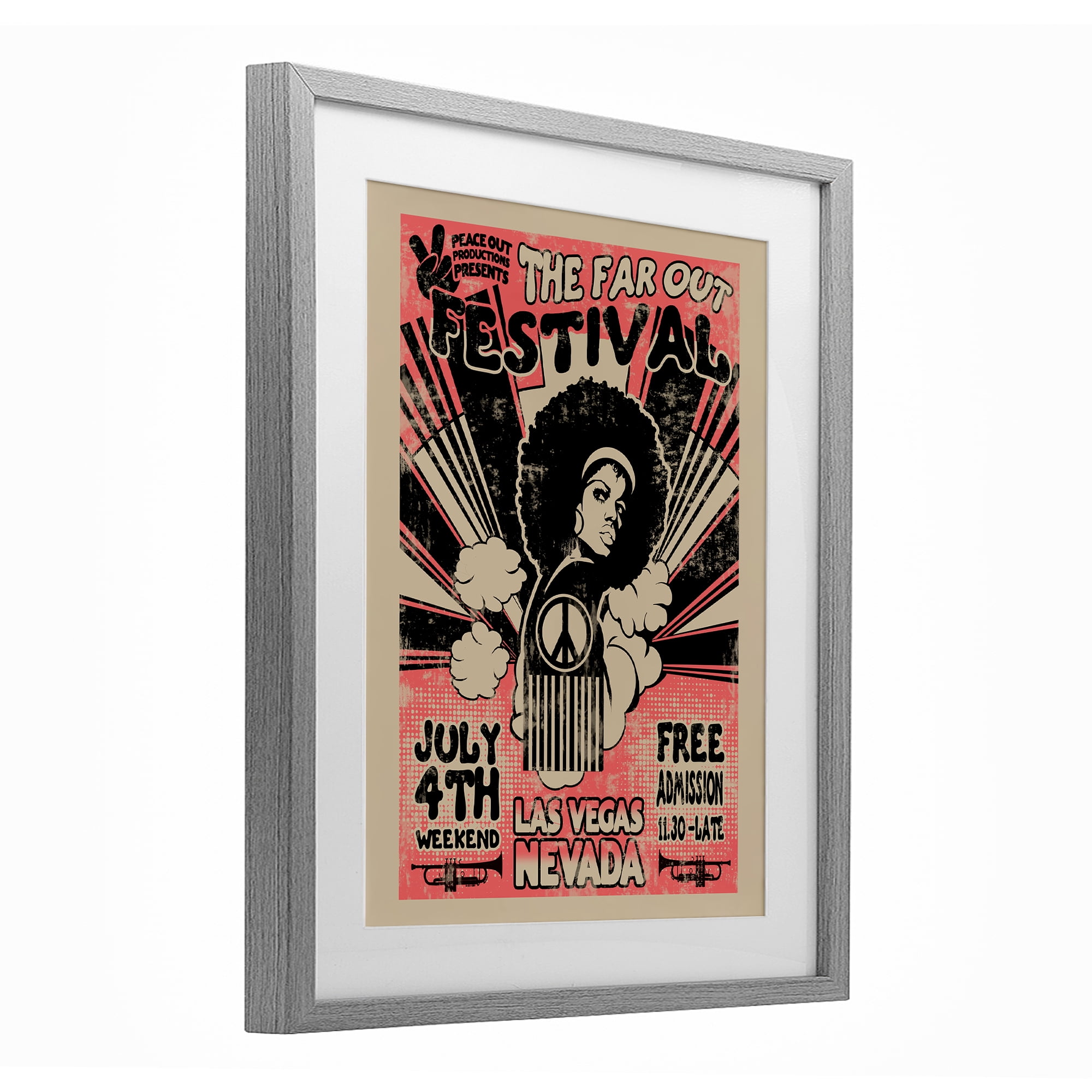 Stupell Industries Retro Far Out Festival Poster Gray Framed Print Under Glass, design by Ali Chris