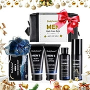 Men's Bath and Body Spa Gift Set - 7-Piece Kit with 3-in-1 Shower Gel, 2-in-1 Handmade Soap & Travel Bag - Father's Day/Birthday Gifts for Dad, Husband from Family