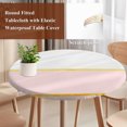 thumbnail image 3 of Modern Pink Gold Round Tablecloth 36-44 Inch Round Fitted Table Cloth with Elastic Edge, Minimalist Geometric Yellow Striped Waterproof Table Cover Protector for Outdoor Picnic Party Dining, 3 of 9