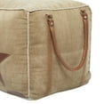 thumbnail image 6 of DecMode Rustic and Organic Square Ottoman Fabric Pouf features Tan Canvas and Brown Leather Handles with a Star Design, 20"W x 19"H, 6 of 10