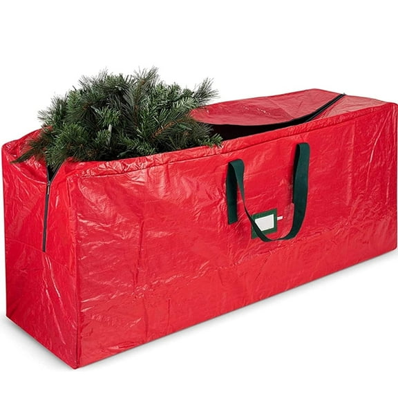 Christmas Tree Storage Bag, Heavy Duty Extra Large Artificial Christmas Tree Bag with Reinforced Handles and Dual Zippers Wide Opening (Red, 122*34*51CM)
