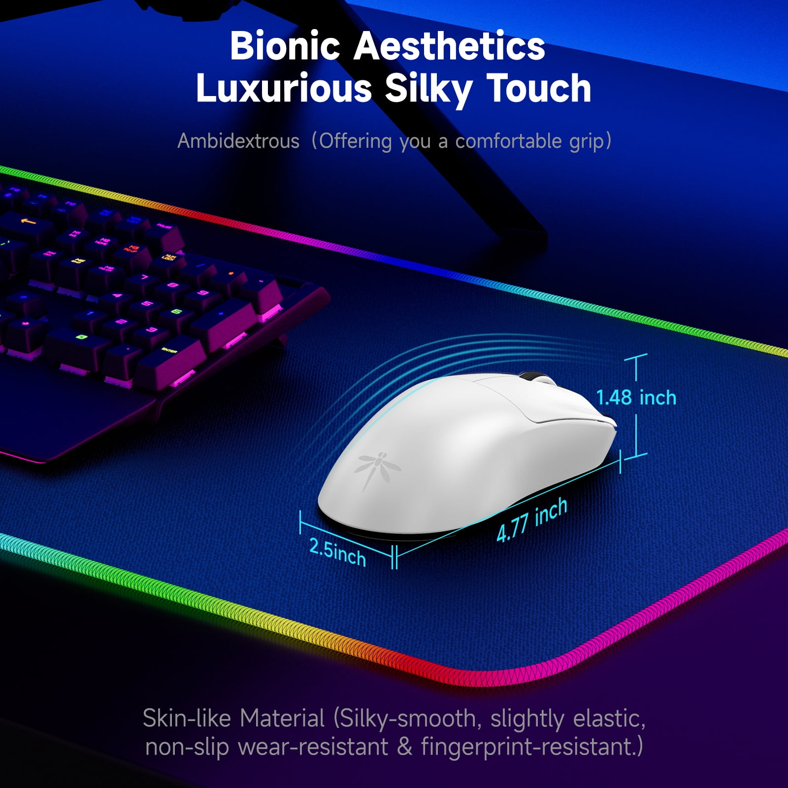 qaf F1 Pro Max Ultra-Premium Wireless Gaming Mouse, 55g, 2.4G/USB-C Wired, 130H Battery, Nordic 52840 Chip & PAW3395 Sensor for PC/Mac/Laptop - White