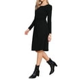 thumbnail image 4 of INSPIRE CHIC Ribbed Knitted Dress for Women's Long Sleeve Crew Neck High Waist A-Line Casual Dresses XS Black, 4 of 6