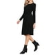 thumbnail image 4 of Vestido de punto acanalado INSPIRE CHIC para mujer, de manga larga, cuello redondo, cintura alta, estilo A-line, vestido casual XL negro, 4 of 6