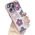 thumbnail image 6 of Designed for iPhone Case,Cute Flower Floral Pattern Matter Frame Glitter Camera Lens Protection Shockproof Protective Cover Phone Case (Purple,iPhone 15 Pro Max), 6 of 6