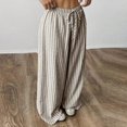 thumbnail image 5 of Women’s Stripe Wide Leg Pants Elastic Waist Drawstring Wide Leg Casual Trousers Summer Lightweight Pants, 5 of 7