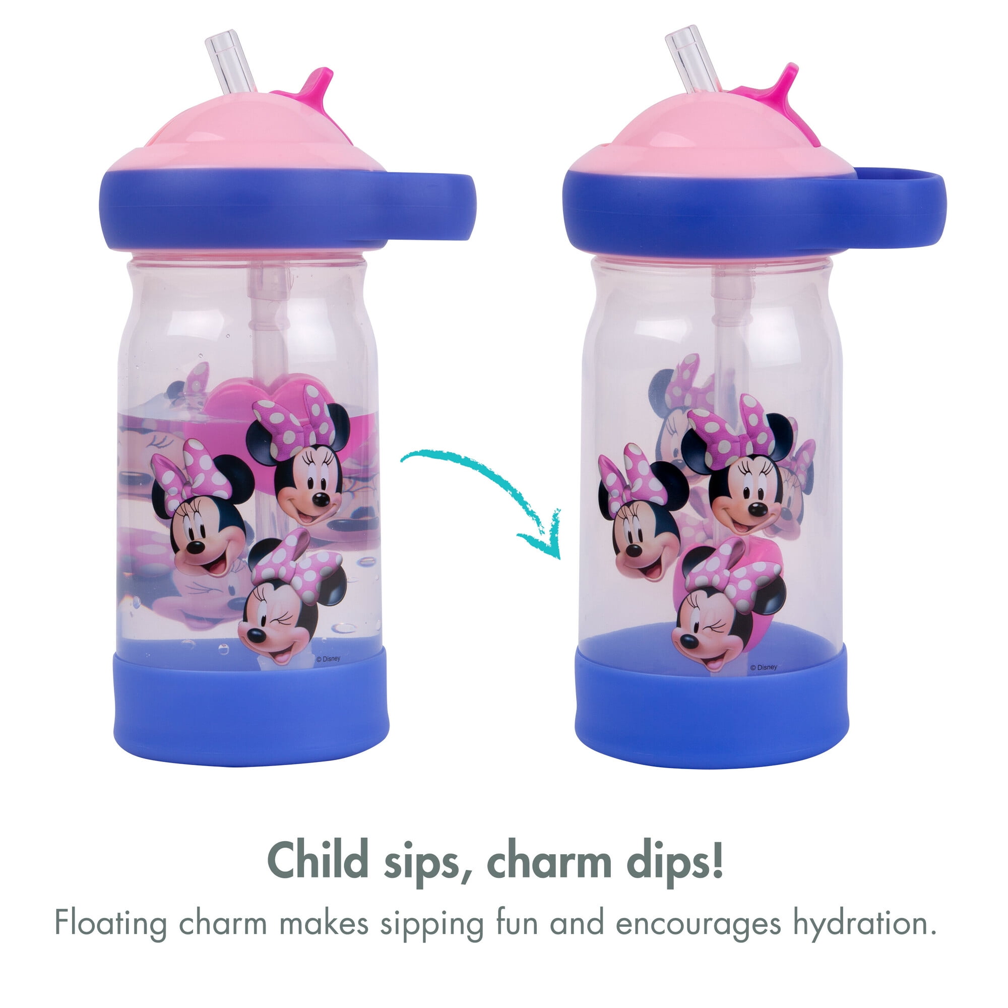 The First Years Minnie Mouse Sip & See Toddler Water Bottle w/ Floating Charm, 12 Oz