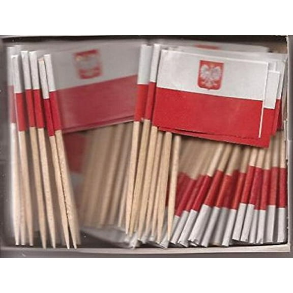 25 Box Wholesale Lot of Poland Toothpick Flags, 2500 Small Mini Polish Eagle Flag Cupcake Toothpicks or Cocktail Picks
