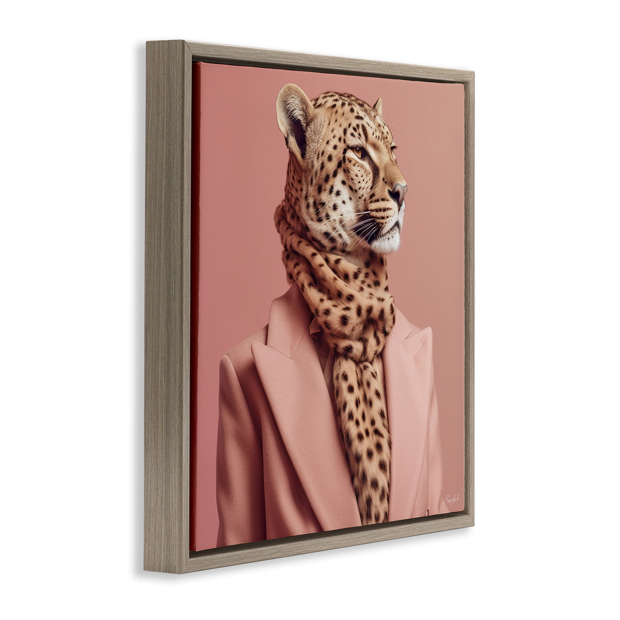 Stupell Industries Fashionable Cheetah Portrait Animals & Insects Painting Brown Floater Framed Canvas Art Print Wall Art, 25 x 25