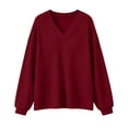 thumbnail image 5 of Otvok Winter Women Waffle Knit Top, V‑Neck Drop‑Shoulder Long Sleeve Loose Casual Pullover Shirt, 5 of 7