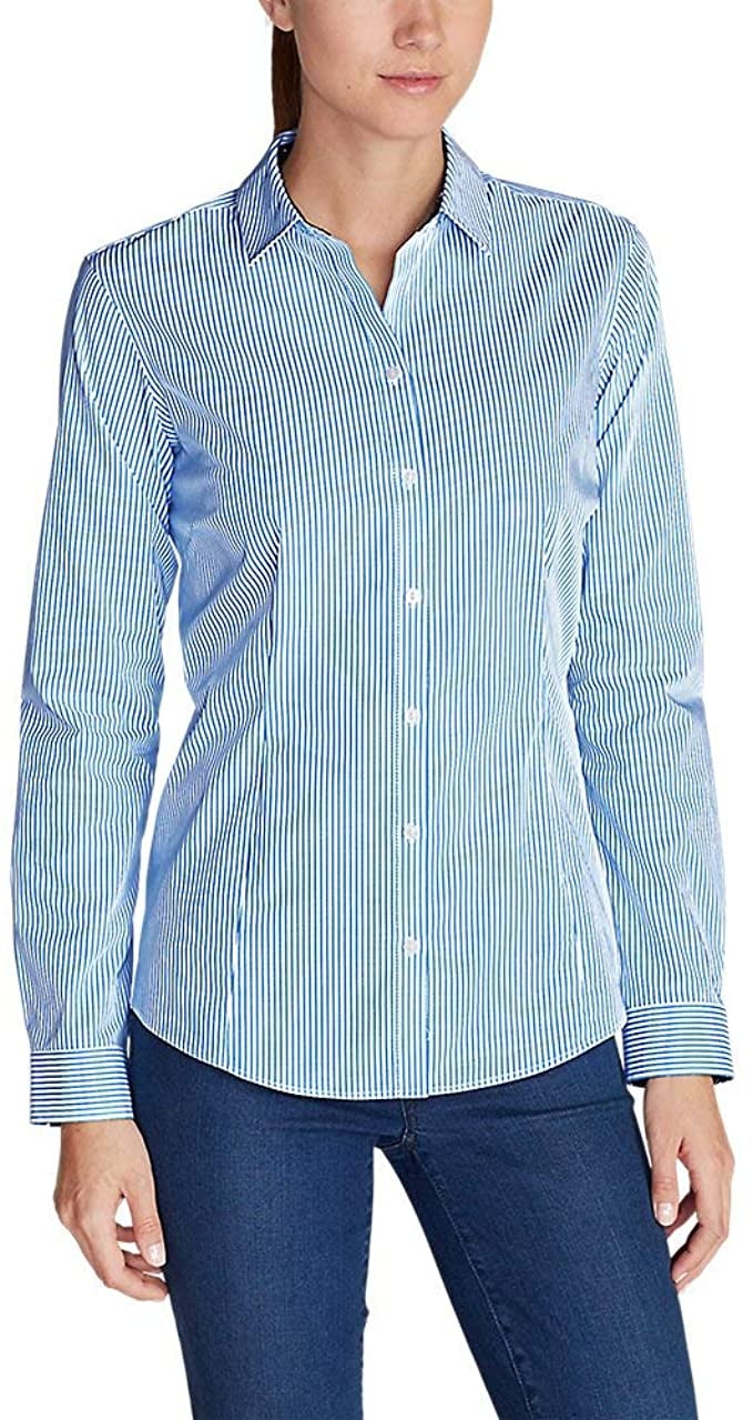 Eddie Bauer Women's WrinkleFree LongSleeve Shirt White Blue T2XL