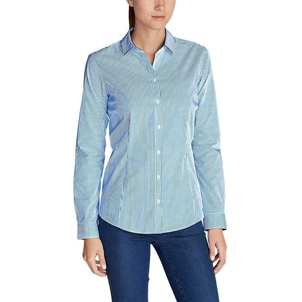 Eddie Bauer Women's Wrinkle-Free Long-Sleeve Shirt White Blue S -  Walmart.com