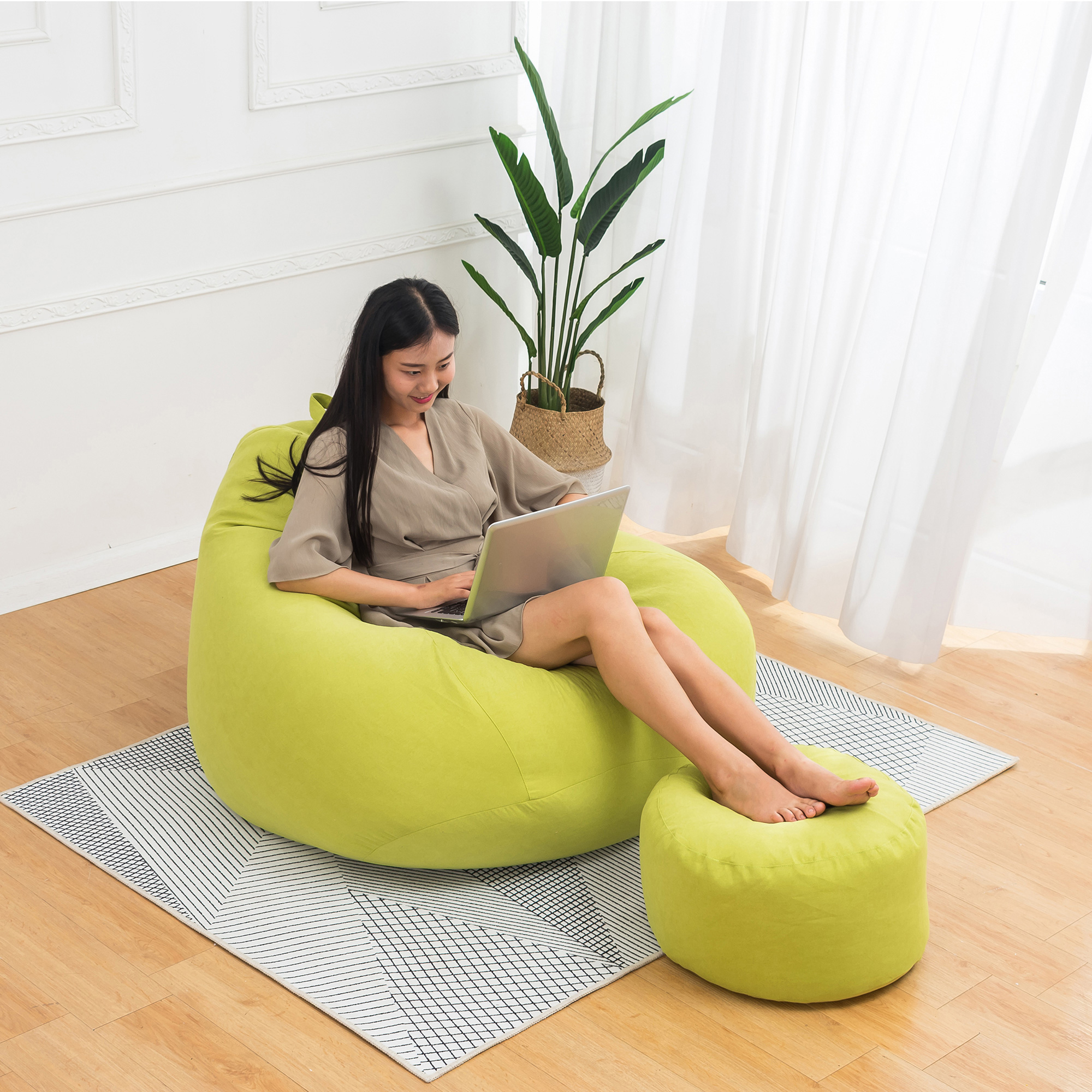 Bean Bag Sofa Chairs Cover Classic Lazy Lounger Bean Bag Storage Chair for Adults and Kids for Home Garden Lounge Living Room Indoor Outdoor (No Filler) - image 2 of 5