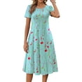 thumbnail image 4 of Fantaslook Summer Dresses for Women Casual Short Sleeve Pleated Dress Flowy Floral Dress with Pockets Flare Midi Sundress, 4 of 10