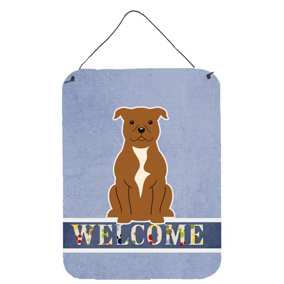 Staffordshire Bull Terrier Brown Welcome Wall or Door Hanging Prints