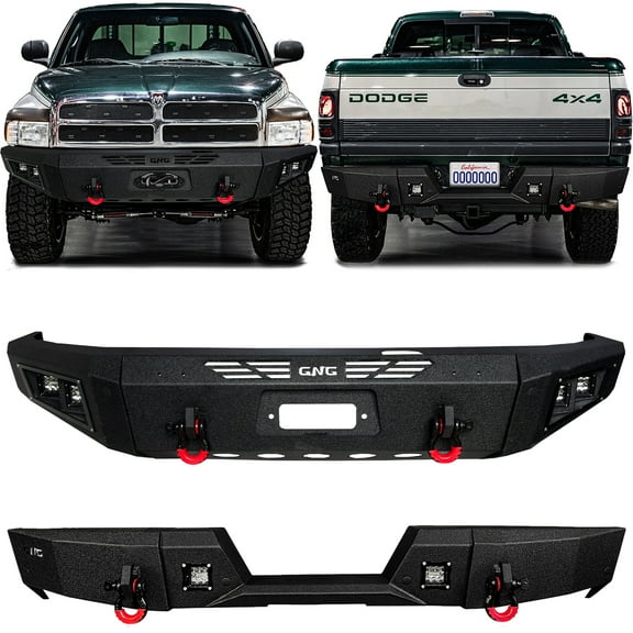 Vijay Compatible with 1994-1995-1996-1997-1998-1999-2000-2001-2002 Dodge Ram 1500/2500/3500 Front and Rear Bumper with Lights and D-Rings