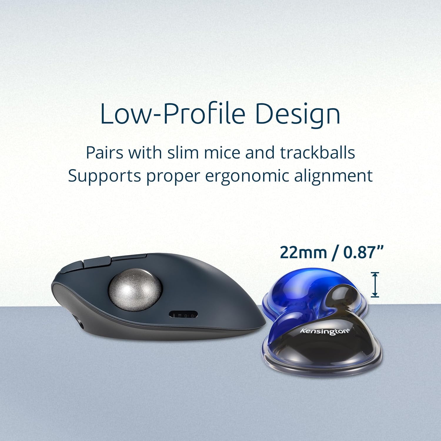 Slim Duo Gel Mouse Wrist Rest Support Cushion for Low Profile Mice & Trackballs, Ergonomic Mouse Wrist Support for Pain Relief, Comfortable Non-Skid Gel, Blue 7.56" x 2.83" x 0.87" K62439NA