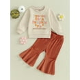 thumbnail image 2 of GXFC Toddler Girl Thanksgiving Outfits Set Clothes 6M 12M 18M 2T 3T 4T Kids Girls Long Sleeve Letter Print Sweatshirt+ Flare Pants 2Pcs Thanksgiving Clothing for Children Girl, 2 of 9