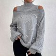 thumbnail image 2 of MESSUEN Off the Shoulder Sweater Turtleneck Sweater Women Fall Sweaters for Women Sweater Tops for Women Ladies Sweaters for Winter Sweater Top Fall Long Sleeve Tops Gray 2XL, 2 of 4