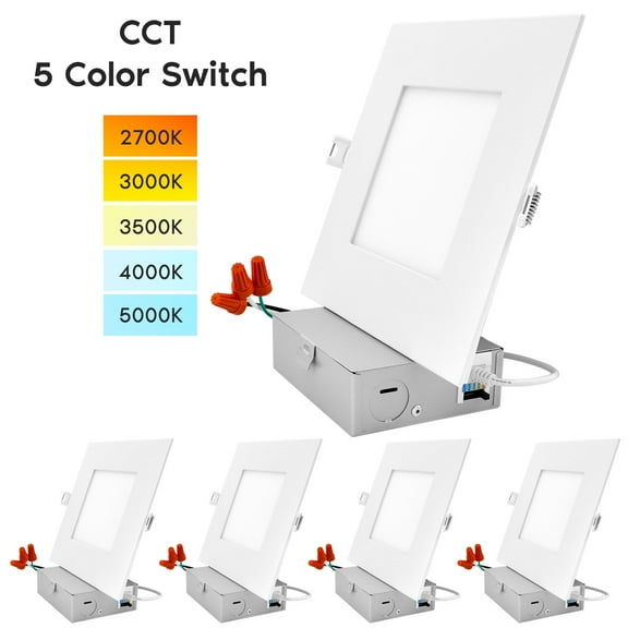 Luxrite 6 inch Ultra Thin Square LED Recessed Light, 5 Color Options, Dimmable, 12W, Wet Rated, 1000 Lumens, ETL Listed 4-Pack