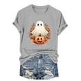 thumbnail image 3 of Wiyuqeen Women Fall Halloween Crew Neck Shirt Thanksgiving Casual Tee Funny Spooky Season Family Party Celebration Short Sleeve Pumpkin Ghosts Top Holiday, 3 of 7