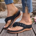thumbnail image 3 of Rokment Flower Platform Wedge Dress Backless Sandals for Women Plantar Fasciitis with Arch Support Boho Beach Casual Leather Chunky Heel Orthotic Flip Flops Walking Slides Slippers Black Size 6.5, 3 of 6