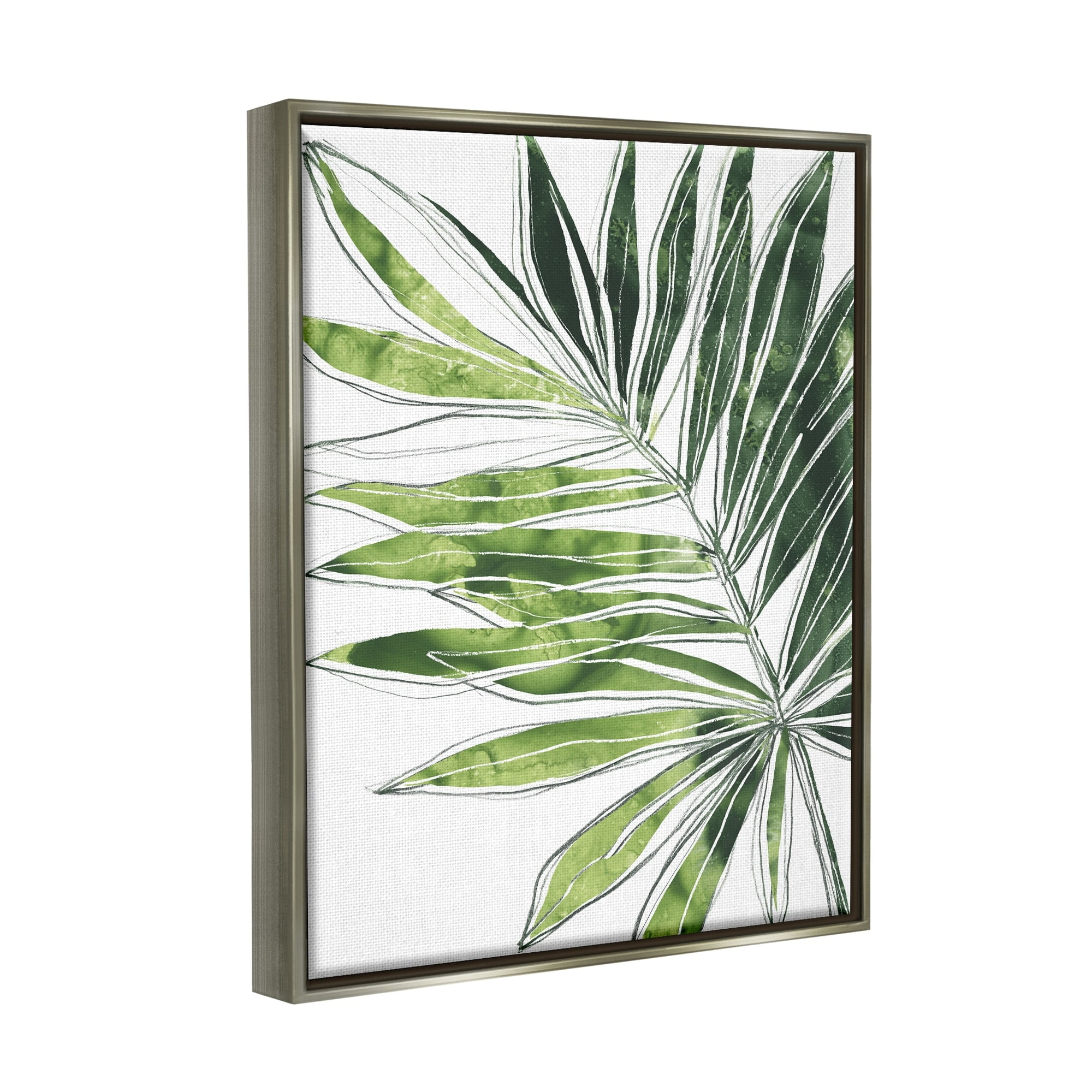 Stupell Industries Tropical Green Plant Expressive Palm Linework Luster Gray Framed Floating Canvas Wall Art, 16x20, by June Erica Vess