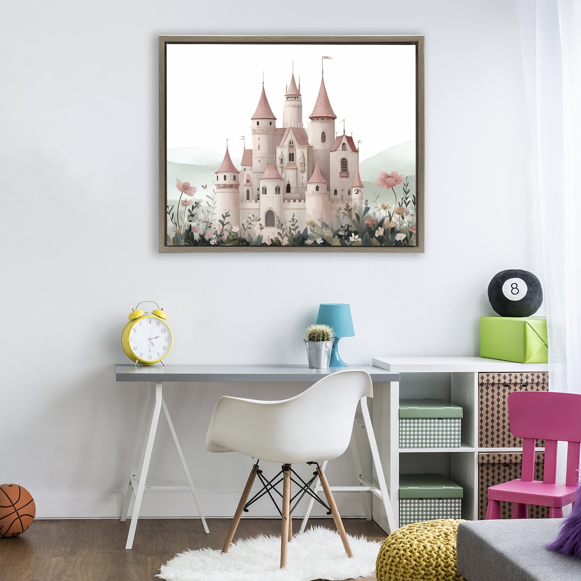 Stupell Industries A Castle For Princess Brown Framed Floater Canvas Wall Art, design by Christine Simpson Art