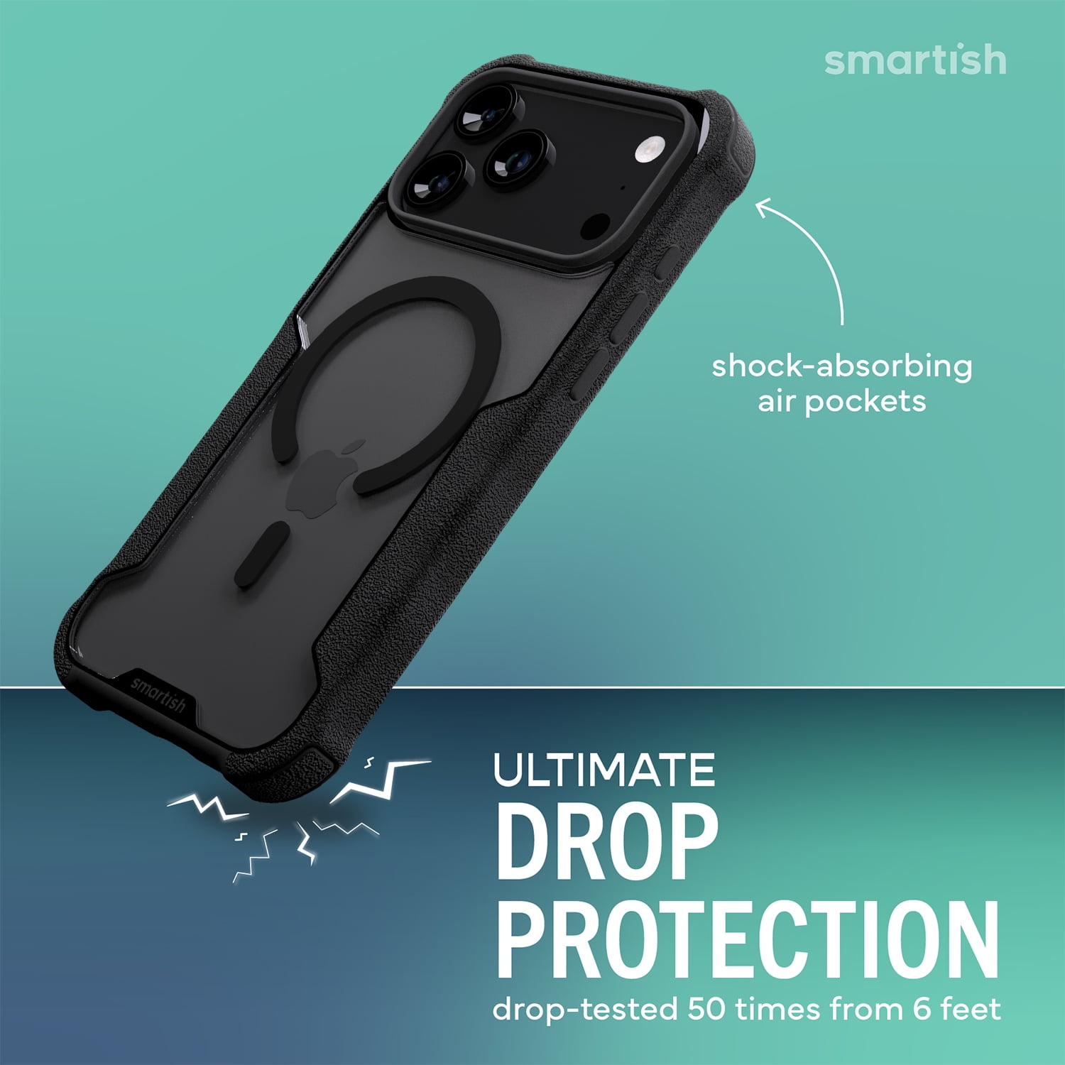 Smartish® iPhone 17 Pro Max MagSafe Case - Gripzilla Protective Magnetic Clear Case [Rugged + Tough] Heavy Duty Grip - Anti-Yellowing Drop Tested Cover for Apple iPhone 17 Pro Max - Clearly Black