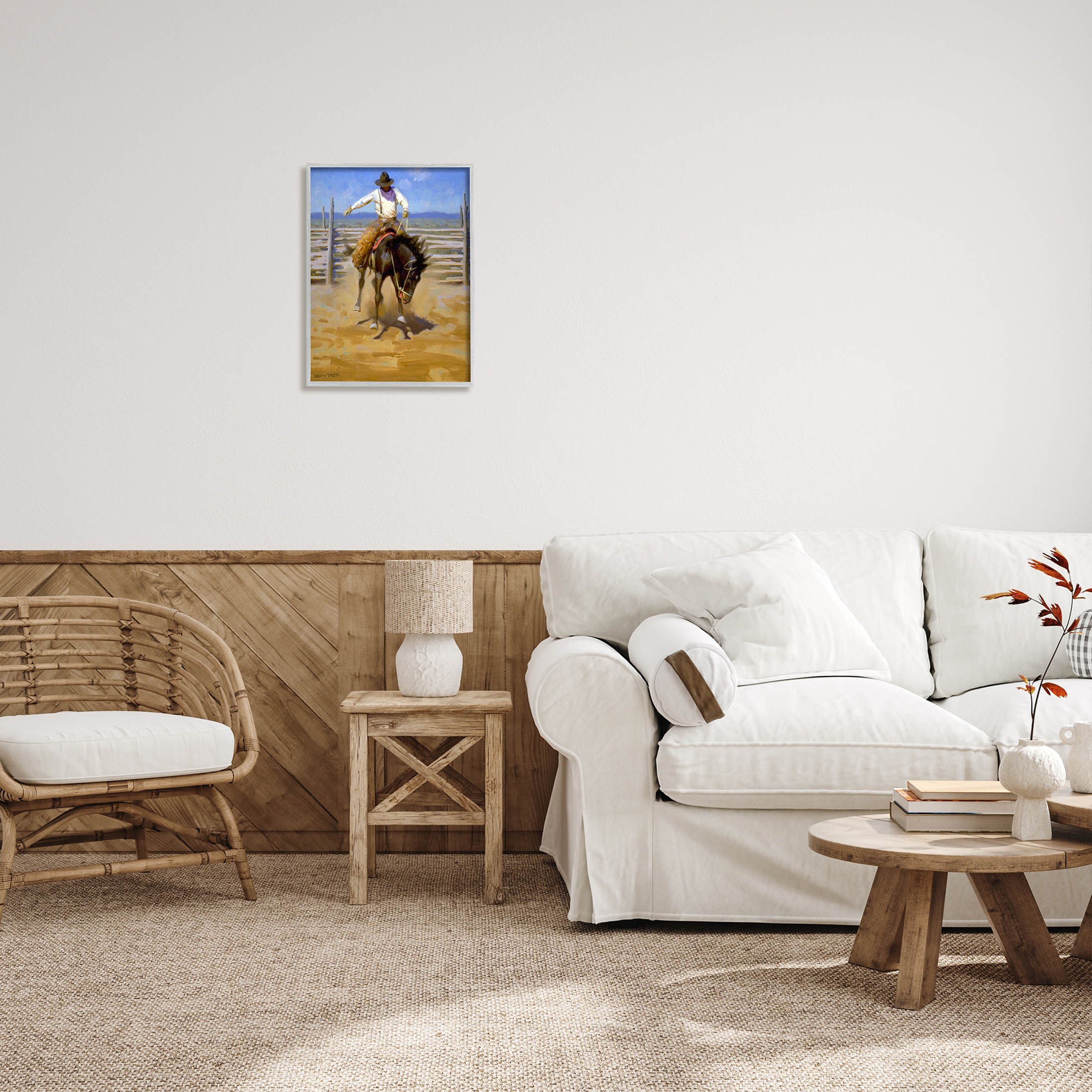 Equestrian Rodeo Horse Jockey Animals & Insects Painting Gray Framed Art Print Wall Art
