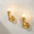 thumbnail image 2 of SAFAVIEH Huron G14 Satin Brass Metal Wall Sconce with Clear Glass Shade, Set of 2, 2 of 17