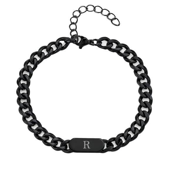 PAURO Initial Bracelets for Women Men Couples Letter J Cuban Link Black Silver Gold Plated Stainless Steel Simple Name Dainty Personalized Alphabet K Cool Jewelry Black R