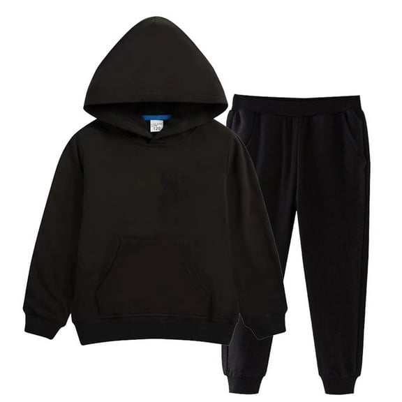 Kids Jogger Outfits Set, Pullover Hooded with Sweatpants, Boys Girls Athletic Sweatsuits Tracksuit Sports Clothes for Teens Girl 2 Piece Fall Cotton Outfits Sets Black 3-4Y