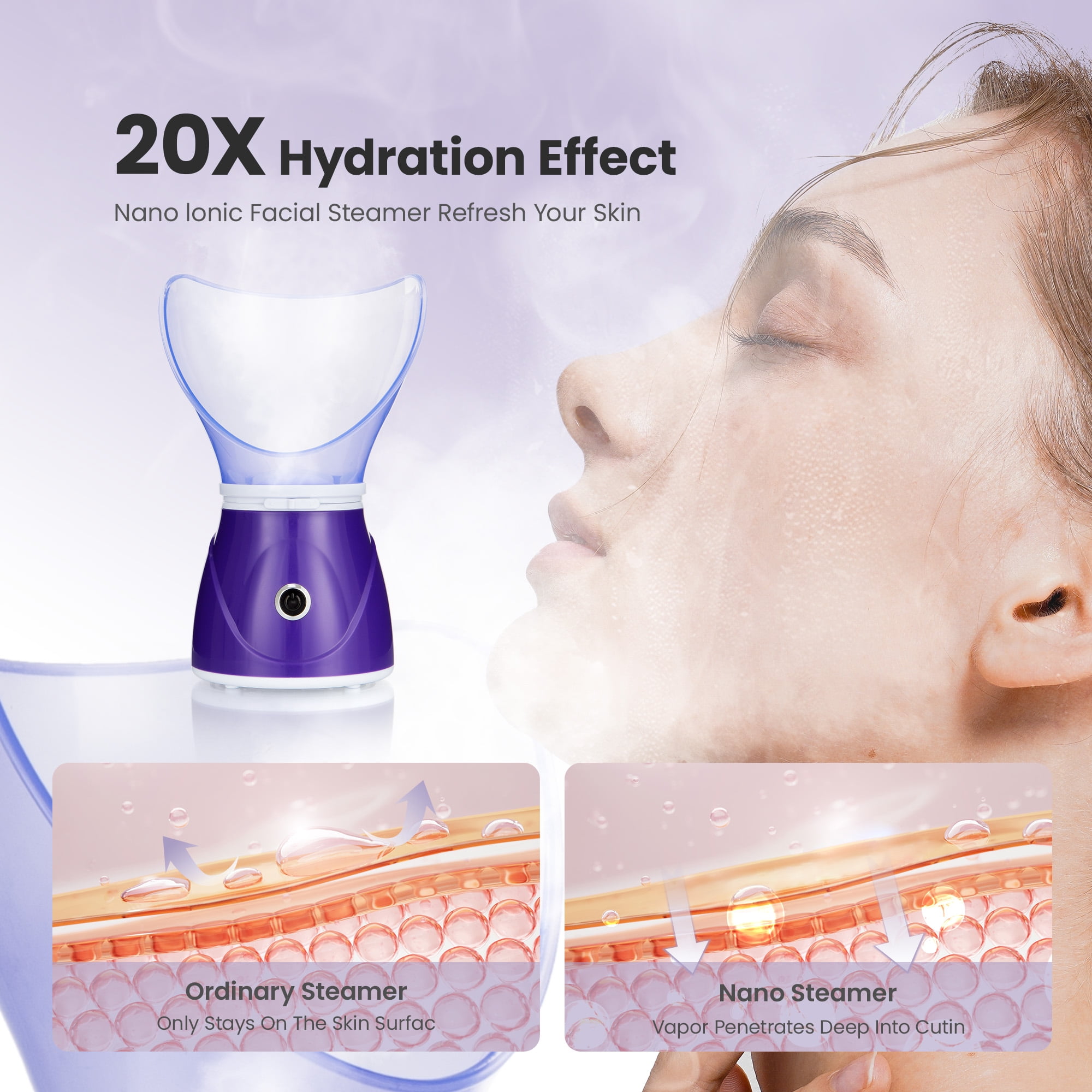 Ouwald Facial Steamer, Nano Ionic Face Hydration Machine, Home Spa