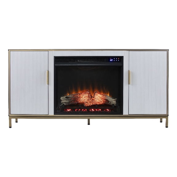 SEI Furniture Daltaire Wood and Metal Fireplace Media Console in White