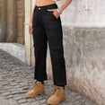 thumbnail image 4 of cocolona Women's Summer Casual Cargo Jeans Elastic Button Waist Straight Denim Pants Outdoor Hiking Gym Joggers with Pocket, 4 of 5