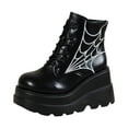 thumbnail image 3 of YLYL Halloween Womens Goth Ankle Booties High Heel Lace up Combat Boots Round-Toe Punk Motorcycle Wedge Platform Boots, 3 of 9