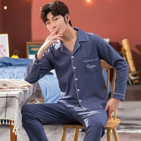 

DanceeMangoo New Cotton Pajamas for Men New Style Warm Long Sleeve Male Pocket Pyjama Set 80 Kg 95 Kg Wear Sleep Top Pant 4XL 5XL
