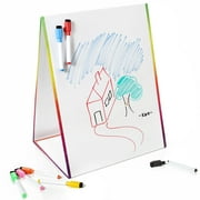 Kids Double Sided Magnetic  Tabletop Easel & Dry Erase Whiteboard, With 8 Assorted Colors Pack Dry Erase Markers Portable Collapsible