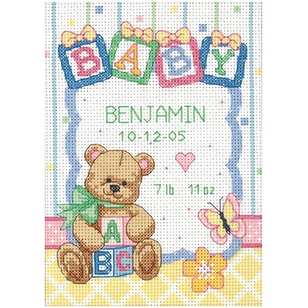 Dimensions Baby Hugs "Baby Blocks" Birth Record Counted Cross Stitch Kit, 14ct, 5" x 7"