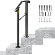VEVOR Handrail Arch #1 Fits 1 or 2 steps Matte Black Stair Rail Wrought Iron Handrail with Installation Kit Hand Rails for Outdoor Steps